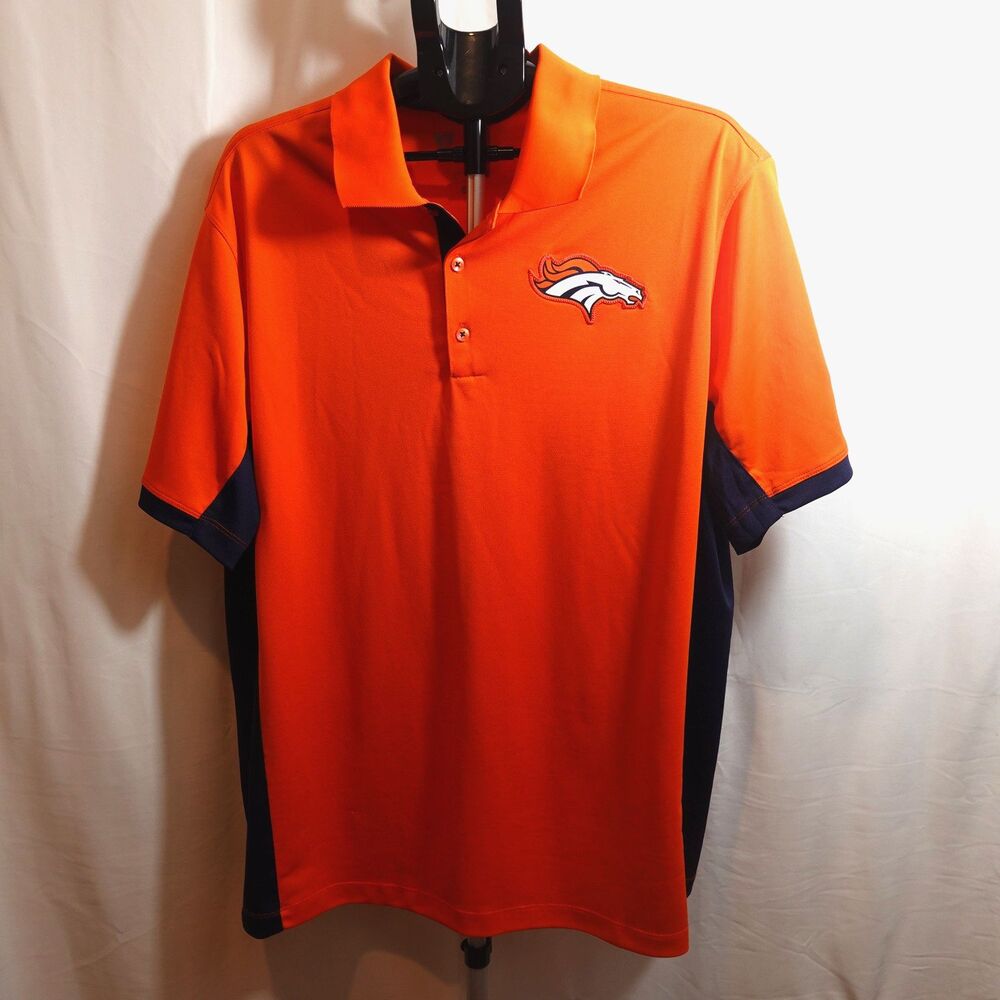 Men's Denver Broncos Football Reebok Orange & Blue Polo Golf Shirt Size XL